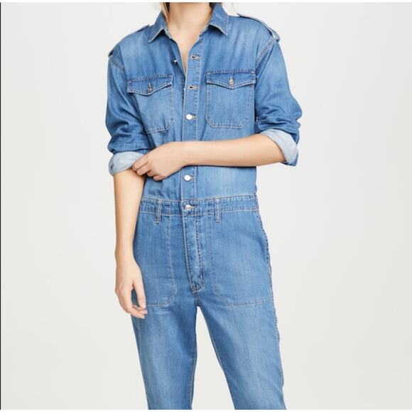 Current/Elliott The Crew Coverall Cropped Denim Jumpsuit  size 1 US4 - Picture 2 of 16
